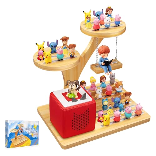 SouStoCol for Tonies Storage Compatible with TonieBox 1/2 Tonies Shelf Magnetic Stand Holder for Toniebox Player Tonies Characters Wooden Tonie Storage Shelves Figures for Kids Room (Swing)