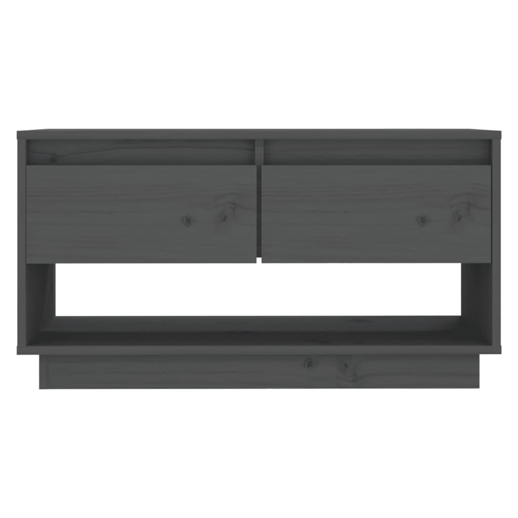 TV-Schrank Grau aus Massivholz Kiefer 74x34x40 cm mit 2 Schubladen, Modernes Media Center für Wohnzimmer, Schlafzimmer und Flur, Robuste TV-Konsole