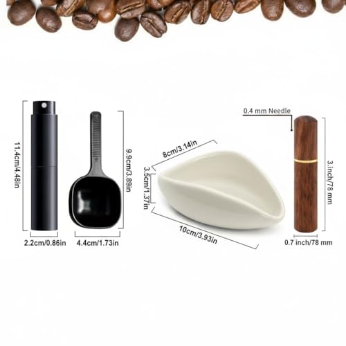Image of Street27 Premium 4-in-1 Espresso Accessories Kit | WDT Coffee Needle Stirrer (6 Stainless Steel Needles, Wooden Handle & Stand),Ceramic Dosing Tray, Coffee Scoop & Static Reducing Spray Bottle (Black)