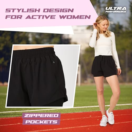 Ultra Performance Gym Shorts Women Pack of 2, Nylon Compression Workout Shorts Women with Liner4