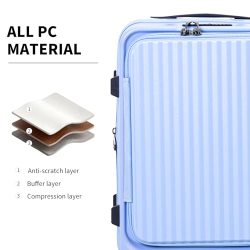 Image of 20 Inch Top Opening Carry On Luggage 22x14x9 Airline Approved Expandable With Spinner Wheels & Cup Holder,PC Hard Shell Lightweight Small Shitcase With Tsa Approved For Travel Women Men,Blue