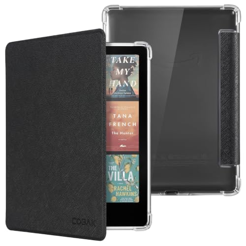 Image of CoBak Case for 7 inch Ereader - New PU Leather Cover and Clear Soft Silicone Back Cover with Auto Sleep Wake Feature,Black