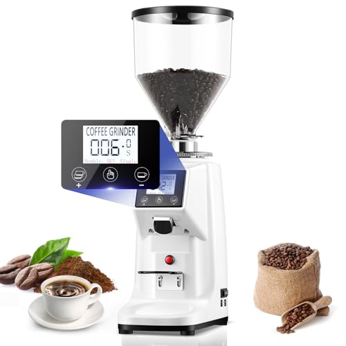 WDDEYYDS Molinillo de Café Eléctrico 250G/750G con Muelas Planas de 60 mm y 19 Ajustes de Molienda – Temporizador Digital, Antiestático, Ideal para Espresso, Goteo y Cold Brew 1500ml-White