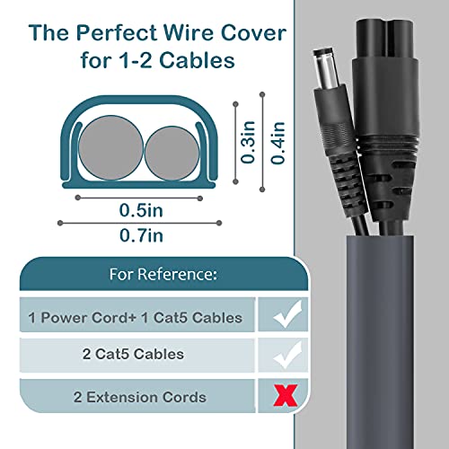 Image of ZhiYo Wire Covers for 2 Cords, Wire Hider on Wall Mounted, 68in Cord Cover Kit, Cable Cover Paintable, Cable Concealer for Extension Cord, Ethernet Cable, Speaker Wire Hider, Grey W0.7in H0.4in