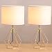 SOTTAE Golden Hollowed Out Base Modern Lamp Bedroom Livingroom Beside Table Lamp, 16" Desk Lamp with White Fabric Shade(Set of 2)