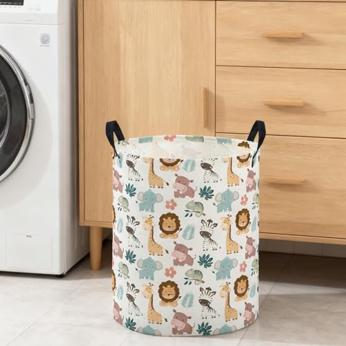 Image of ESSME Kids Laundry Basket,Animal Hamper Collapsible Canvas Waterproof Storage Bin for Girls, Cute Hamper,Gift Baskets.(Animal)