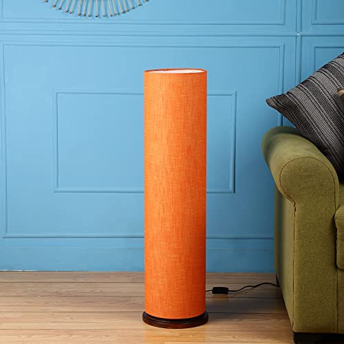 Image of Cylinder Shape Wooden Base, Corner Decorative Floor lamp, Bedroom, Living Room, Home Decor, Pack of 1 (Orange Texture)