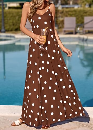 Image of KIRUNDO Womens Polka Dot Spaghetti Strap Flowy Maxi Dress