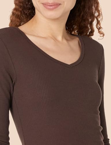 Image of Amazon Essentials Women's Slim-Fit Long Sleeve V-Neck Knit Rib Shirts, Pack of 2