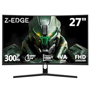Z-Edge 27 inch Curved Gaming Monitor, FHD 1080P 300Hz 240Hz PC Monitor, Ultra-Fast MPRT 1ms Curved Monitor, 1500R, 16.7M Colors, UG27H Frameless Bezel, 2X DP 1.4 Ports and 2X HDMI 2.0 Ports