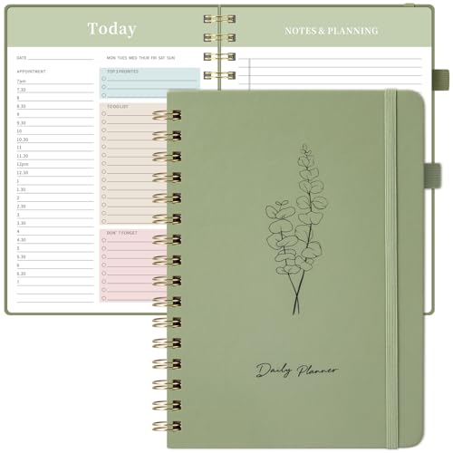 Oucaru Undated Daily Planner A5 Spiral Notebook with Hourly Schedule To Do List Priorities and Notes for Productivity - Easily Organize Your Tasks Appointments & Goals for Women