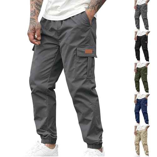 Cargo Joggers Men Relaxed Fit Drawstring Elastic Waist Cargo Pants with Pockets Baggy Outdoor Tapered Hiking Pants