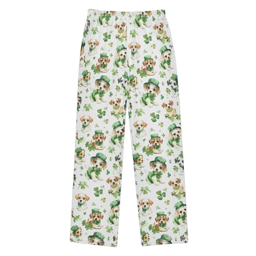 Four-leaf Clover Dog Pajamas Bottoms with Pockets Comfy Pjs Sleepwear Elastic Waistband Pajamas Pants Lounge Pants for 6-14 Years