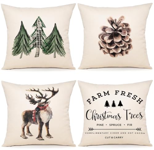 ZWJD Kissenbezug Weihnachten 50x50 4er Set Kissenbezüge Dekokissen...