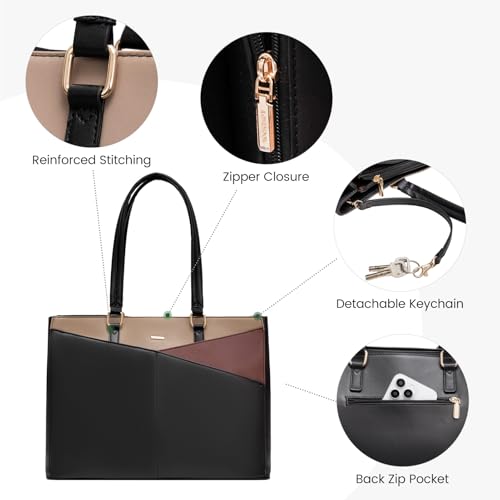 LOVEVOOK Laptop Bag for Women, 15.6 inch Laptop Tote Work Teacher Bags Cancas Computer Shoulder Bag,Black/Coffee/Light Brown by LOVEVOOK - Image 6