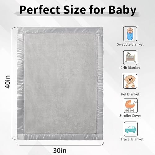 Image of Pro Goleem Fleece Baby Blanket with 2 Inch Satin Trim Soft Plush Blanket for Boys and Girls for Babies Grey,30''x40''