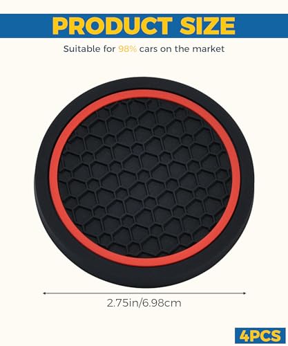 UBOG 4PCS Car Coasters,Car Accessories Car Cup Coasters,Car Accessories Interior,2.75 Inch Car Coasters for Cup Holders,Universal Non-Slip Car Cup Holder Coaster for Most Vehicle Truck (Black&Red)