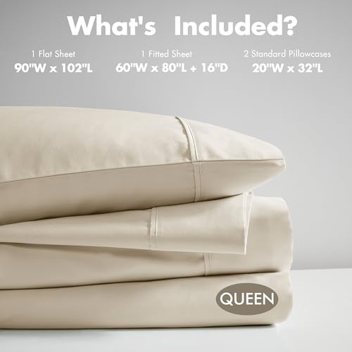 Image of Madison Park Organic Cotton Sheets 300TC, Queen Size Bed Set, Taupe 4 Piece | Soft & Breathable Cotton Bed Sheets, Elastic Deep Pocket, Fits Up to 18 inch Mattress, All Seasons Cozy Lightweight Bedding
