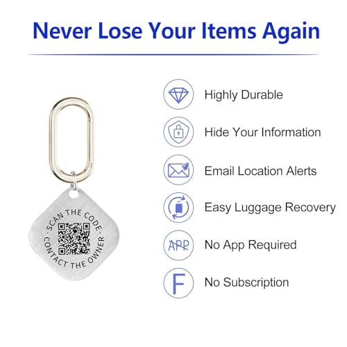 QR Code ID Tags - 4-Pack Smart Locator for Keys, Pets, Luggage – Location Notification on Scan | Ideal for Travel, Collars & Keychains2
