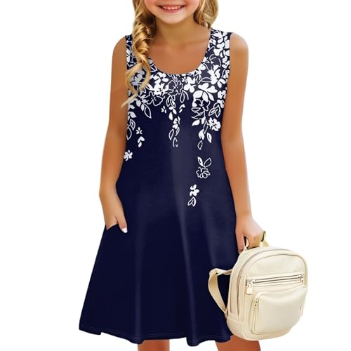Girl's Sundresses Summer Boho Strap Tiered Cami Maxi Dresses Beach Playwear Outfit with Pockets4