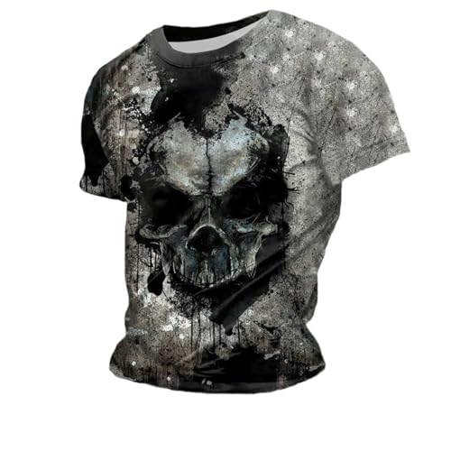 Camiseta de hombre con calavera desgastada - Impresión 3D Top en estilo gótico sombrío | Camiseta de manga corta para un aspecto llamativo, Style_g05 Negro, XXL