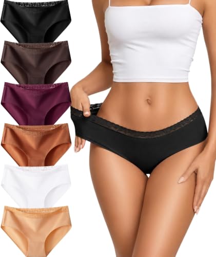 READY TO LOVE Cotton Underwear Women 6Pack Sexy Lace Trim Panties Lingerie