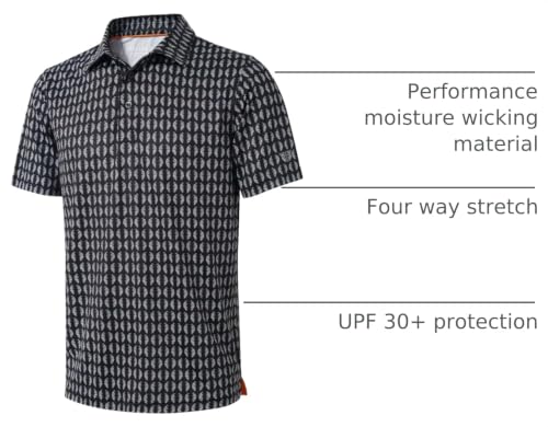 Image of Golf Shirts for Men Dry Fit Short Sleeve Print Performance Moisture Wicking Polo Shirt