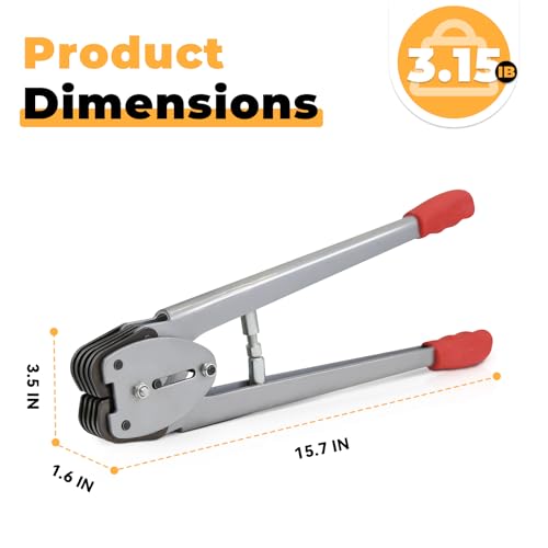 Image of Strapping Sealer /Crimper for 1 /2 inch-5 /8 inch Polypropylene (PP) Strapping Band Manual Banding Tool with 15 inch Extended Handle (red)