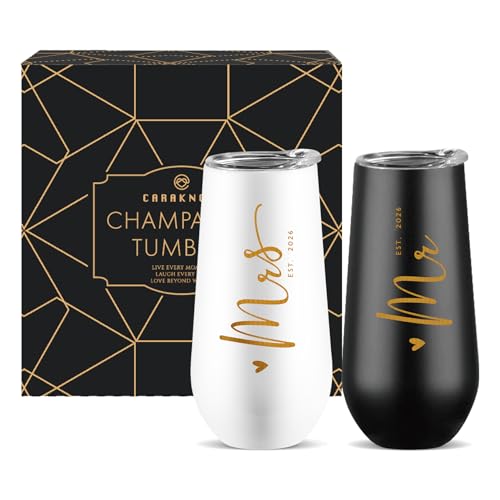 CARANOTS Mr and Mrs Gifts Wedding Gifts for Couples 2026 Bride and Groom Wedding Champagne Flutes for Engagement Anniversary Newly Engaged Cups for Mr and Mrs Champagne Tumbler 10 OZ