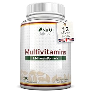 Nu U Nutrition – A-Z Multivitamin Tablets for Men & Women – 365 Tablets – 12 Month Supply – 25 Essential Multivitamins & Minerals Including Iron, Zinc & Vitamin D – One a Day – Made in The UK