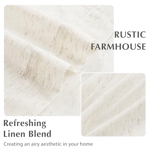 Image of FMFUNCTEX Linen Sheer Pinch Pleated Curtains for Living Room, Linen Flax Beige 96 Inches Long Sheer Curtain Panels for Bedroom, Natural Back Tab Window Drapes for Farmhouse, Rod Pocket 2 Panels