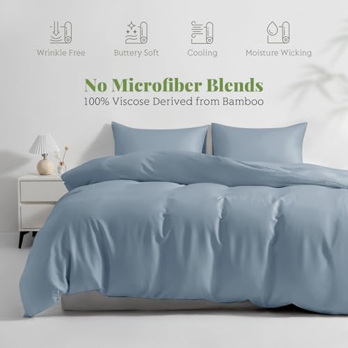 Twin/Twin XL Duvet Cover Set, 100% Viscose Derived from Bamboo, 2 Pieces, 1 Zipper Closure Duvet Cover (70"x90") and 1 Pillowcases (20"x30") Cooling & Silky Soft (Mineral Blue)