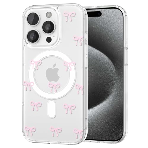 TVVTPU Magnetisch Hülle für iPhone XR Kompatibel mit MagSafe, Aesthetic Schleifen Muster Handyhülle Nie Vergilbung Dünne Transparent Hard PC Rückseite Stoßfester Kratzfest Schutzhülle Case, Rosa