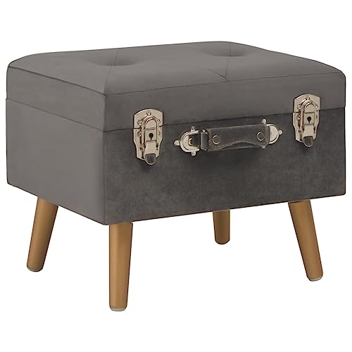 Cartvyn Taburete con espacio de almacenamiento de 40 cm de terciopelo gris acolchado, madera de pino maciza, compartimento de almacenamiento bajo asiento, baúl para pasillo, pasillo, dormitorio