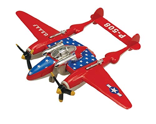 IndusBay Diecast Alloy Metal Body P-508 / P-38 Lightining World War II Fighter Plane Aeroplane Toy for Kids (Size 4.72 Inches) - Red