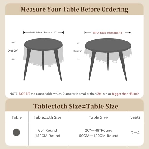 Image of Laolitou Round Tablecloth (Fits 30-48 inch Table) Linen Waterproof Textured White Table Cloth, Washable Wrinkle Free Spill Proof Fabric Tablecloths for Dining Table Farmhouse Kitchen, 60x60 Inch