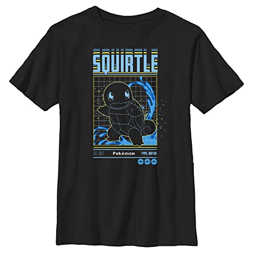 Pokemon Kids' Squirtle Grid T-Shirt, Black, XL