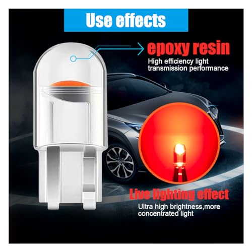 30PCS 194 Car LED Light Bulbs, 0.36W 12V T10 6000K Interior Lights, 168 2825 W5W Wedge COB LED Replacement Bulbs, Universal for Dashboard Light, Dome Light, Sign Light, License Plate Light (Red)