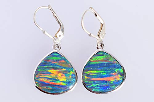 Pendientes de ópalo de fuego multicolor joyería boho plateada gitana 4