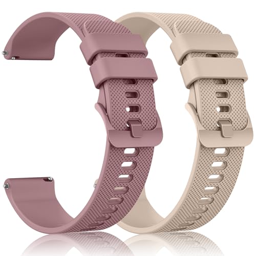 Yisica 2 Piezas Correa para 22mm 20mm Smartwatch Reloj Inteligente Hombre Mujer, Liberación Rápida de Silicona Suave Pulseras de Repuesto (Humo Morado/Té con Leche, 22mm)
