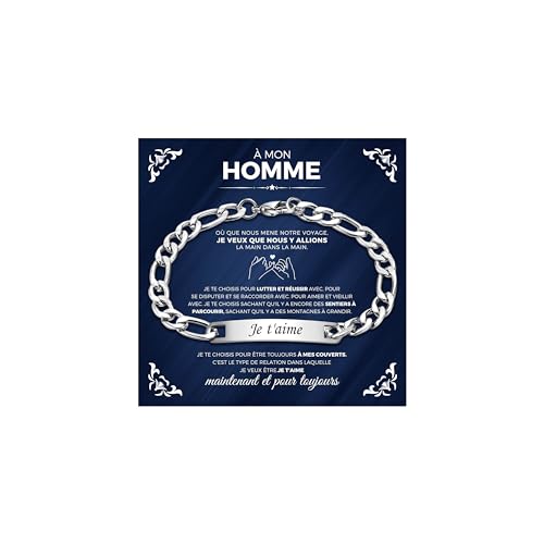 Bracelet Homme Personnalisé Chaîne Gourmette - Classique Bracelet Polissage Acier Inoxydable Bijoux Homme Cadeau Fête des Pères Saint Valentin Anniersaire...