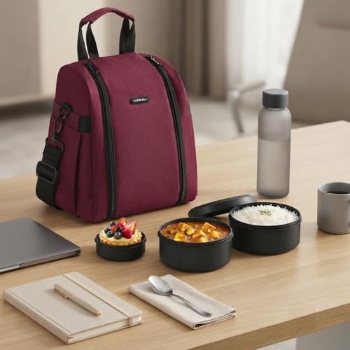 Image of Carriall Lunch Bag for Office | Water-Resistant Tiffin Bag for Office, College, School & Picnic | 8L Reusable Lunch Box Bag for Men, Women (Maroon)