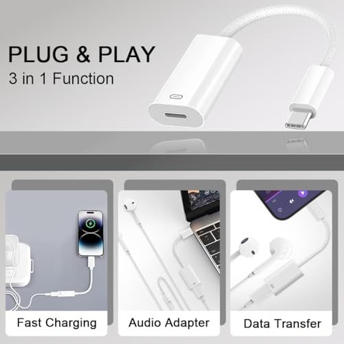 Image of ZORBES USB C to Lightning Audio Adapter and Charge Adapter,Type C Male to Female Lightning Headphone Audio Converter for Phone 16 /16 Pro /15 /15 Pro Max,iPad Pro /Air 6 /5 Compatible with Galaxy S25 /S24