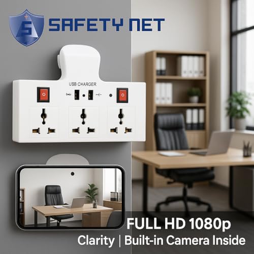 Image of SAFETYNET WiFi Smart Socket Camera 1080P Full HD | Inbuilt 32GB Storage | Plug & Play 3-Pin Design | Live View on Mobile & Laptop | Audio Video Recording | Motion Detection | Indoor Security Camera