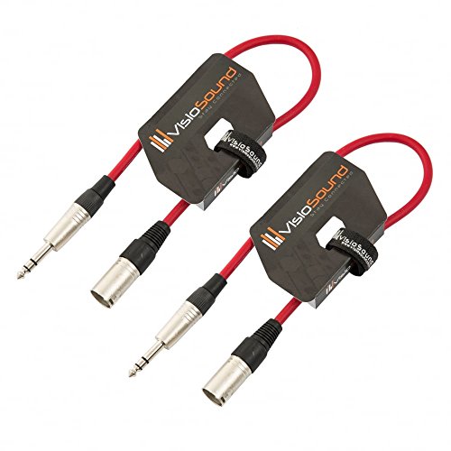 VisioSound 2 x Male XLR to 6.35mm Stereo Jack Lead/Balanced Signal Patch Cable / 2 Pack 0.5m Red/Red