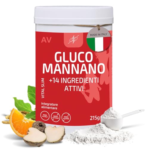 GLUCOMANNANO FORTE in Polvere Solubile per Controllo Del Peso, Sindrome Metabolica, Drenante - Integratore Glucomannano con Ashwagandha, Magnesio Citrato e Inulina - Made In Italy (215g)