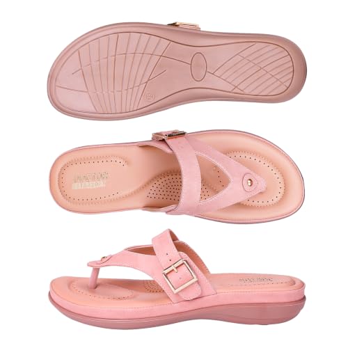 Image of DOCTOR EXTRA SOFT Women's Flat Comfortable Memory Foam Slippers /Flip-Flops Fashion Stylish Casual Diabetic Orthopedic Lightweight Synthetic Slip-on Sandals with Adjustable Strap for Girls /LadiesD-623