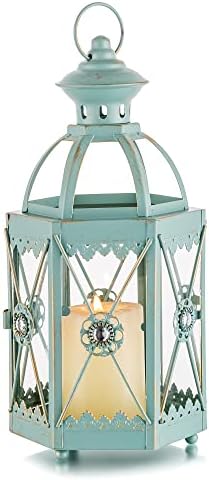 Romadedi Lantern Decorative Farmhouse Antique: Vintage Lanterns Decor Candle Holder Rustic Bluish-Green for Home Décor Wedding Centerpiece