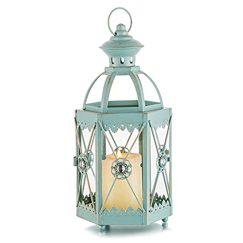 Romadedi Farol decorativo de granja antiguo: faroles vintage decoración candelabro rústico verde azulado para decoración del hogar boda centro de mesa Cover