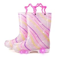 MOBYDICK Toddler Light Up Rain Boots for Girls Boys, Kids Easy On Waterproof Glitter Rain Boot with Adorable Patterns, Colorful Stripe, Size 11